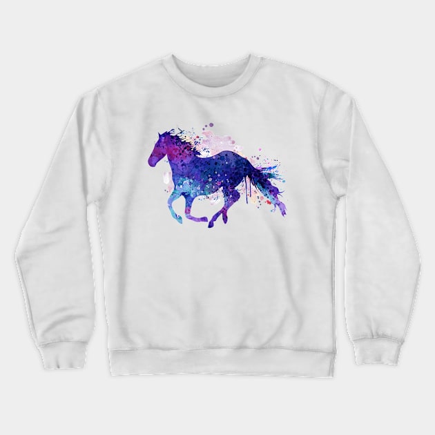 Running Horse Watercolor Silhouette Crewneck Sweatshirt by Marian Voicu